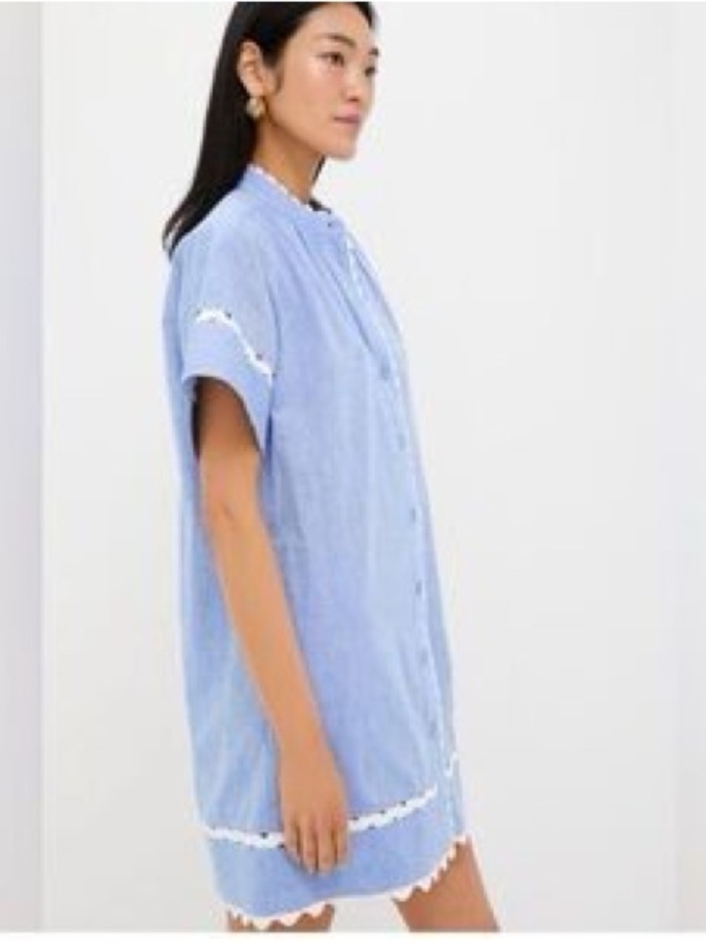 NWT Tuckernut Chambray Blue Button-Front Short Sleeve Tunic Dress XXS $228 - Picture 8 of 8
